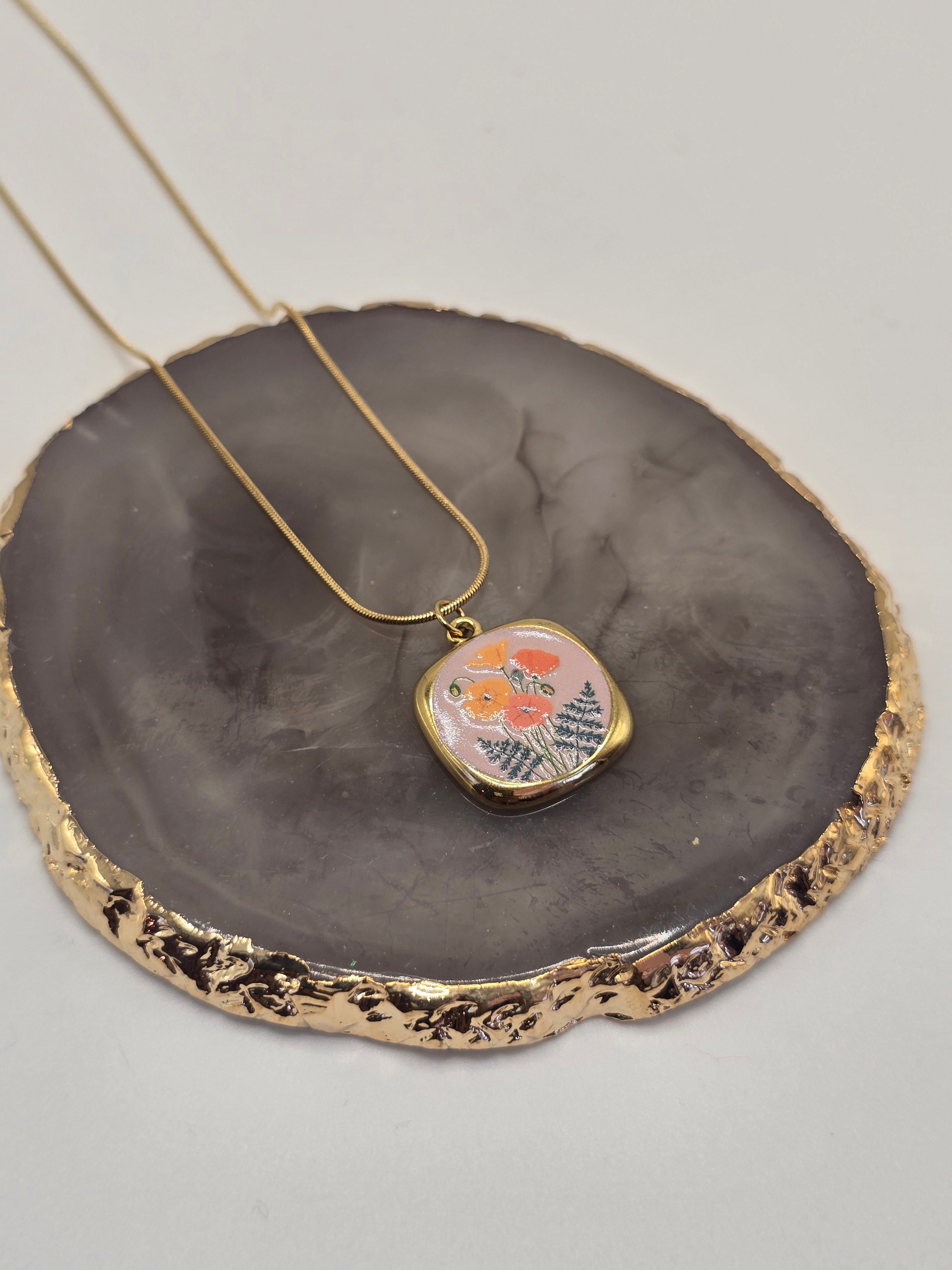 Pink Enamel Pendant Necklace