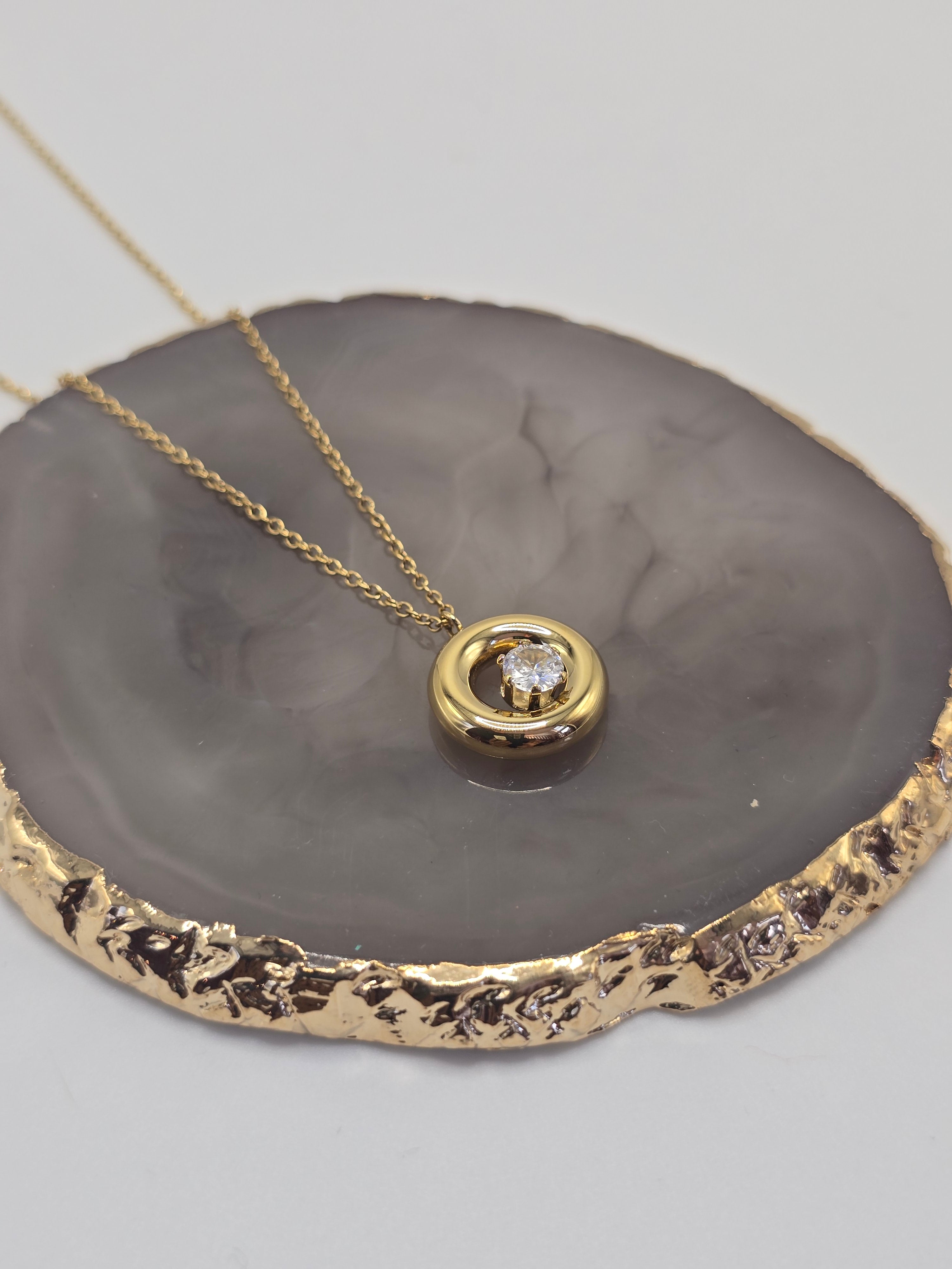 Gold Stone Pendant Necklace